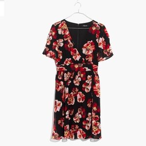 Madewell Tulip-Sleeve Mini Dress French Rose Floral Print Size 10 V-Neck Lined